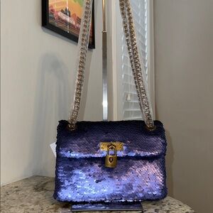 Kurt Geiger Purple Sequin Shoulder Bag with Gold Accents
